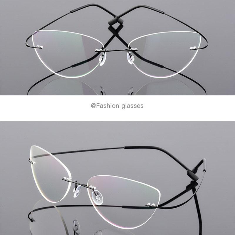 Rimless Cat Eye Titanium Alloy Glasses Men Ultralight Eyeglasses Women Frameless Eyewear Optical Myopia -0.5 -1.0 -1.5 To -6.0