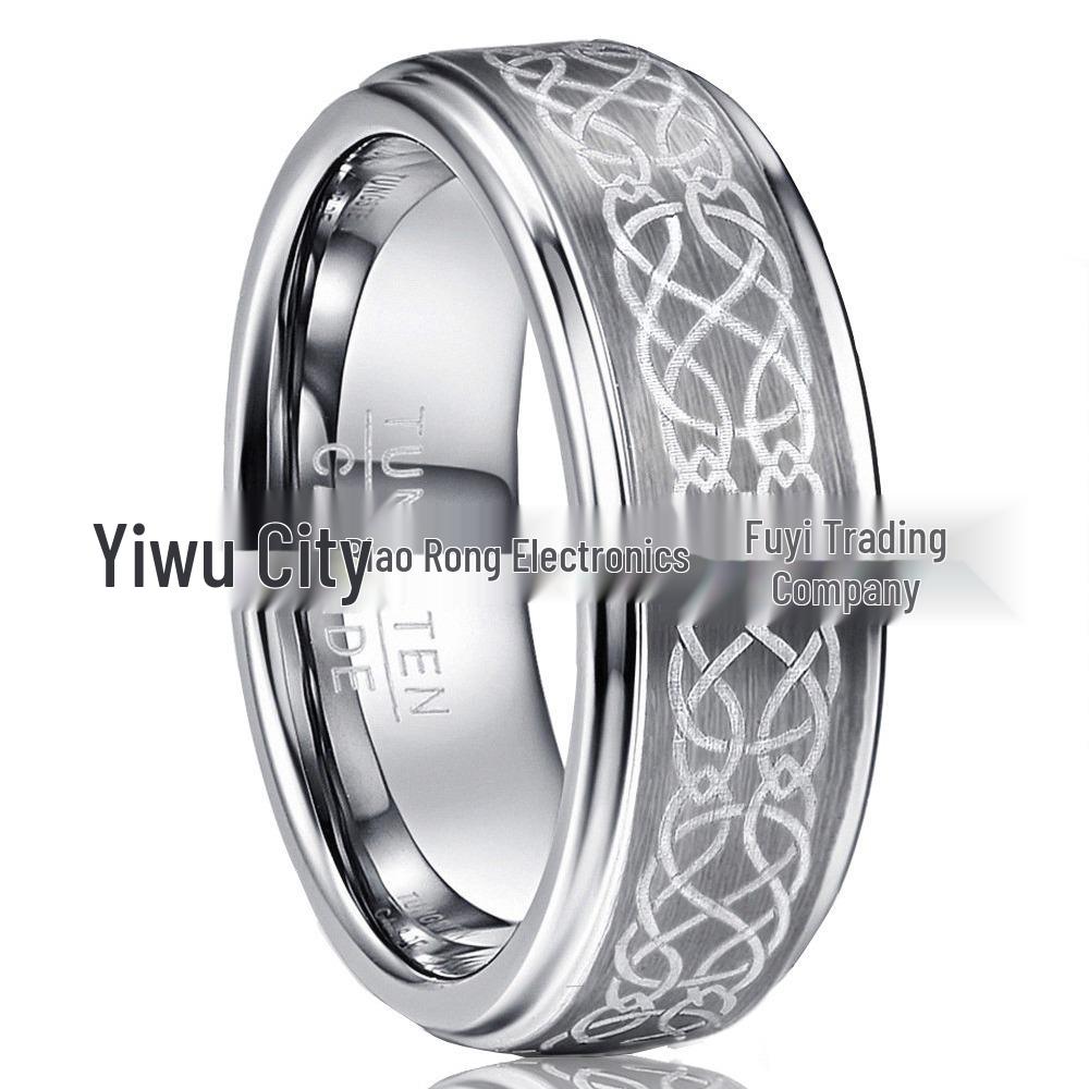 

Men s Natural Tungsten Carbide Ring with Laser Pattern - Gold Tone Available 12 серый/белый