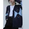 Korean Version Knitted Cardigan Women Sweater Loose V-neck Diamond Print Casual Simple Coats Autumn Winter Female College Style Long Sleeve Clothing