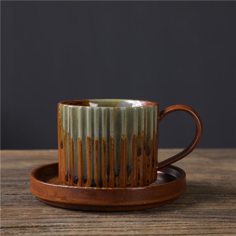 Retro Ceramic Cup Mug Style Simple Afternoon Tea Cup Creative Coarse Pottery Coffee Cup Saucer Set
