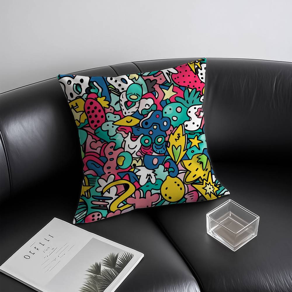 

Cute Graffiti Pillow Case Anti-dustmite Invisible Zipper Sofa Bed 12x12Inch