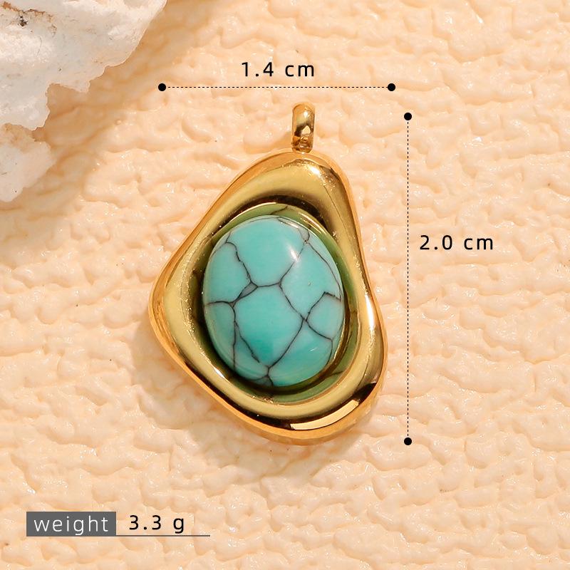 European Retro Turquoise Geometric Oval Pendant - Stainless & Titanium Steel Jewelry for Women