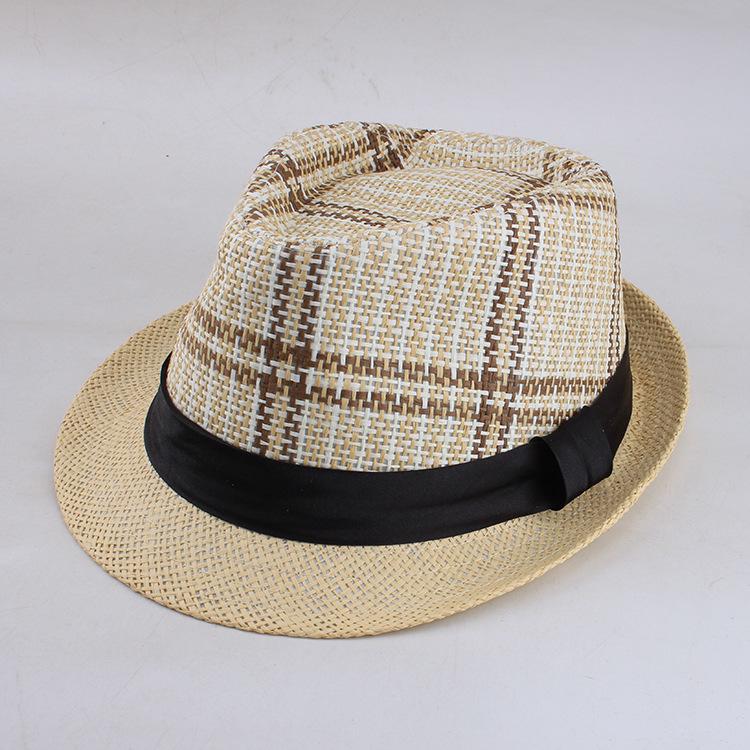 

Unisex Straw Plaid Fedora: Breathable Outdoor Sun Protection Jazz Beach Hat One Size 58cm