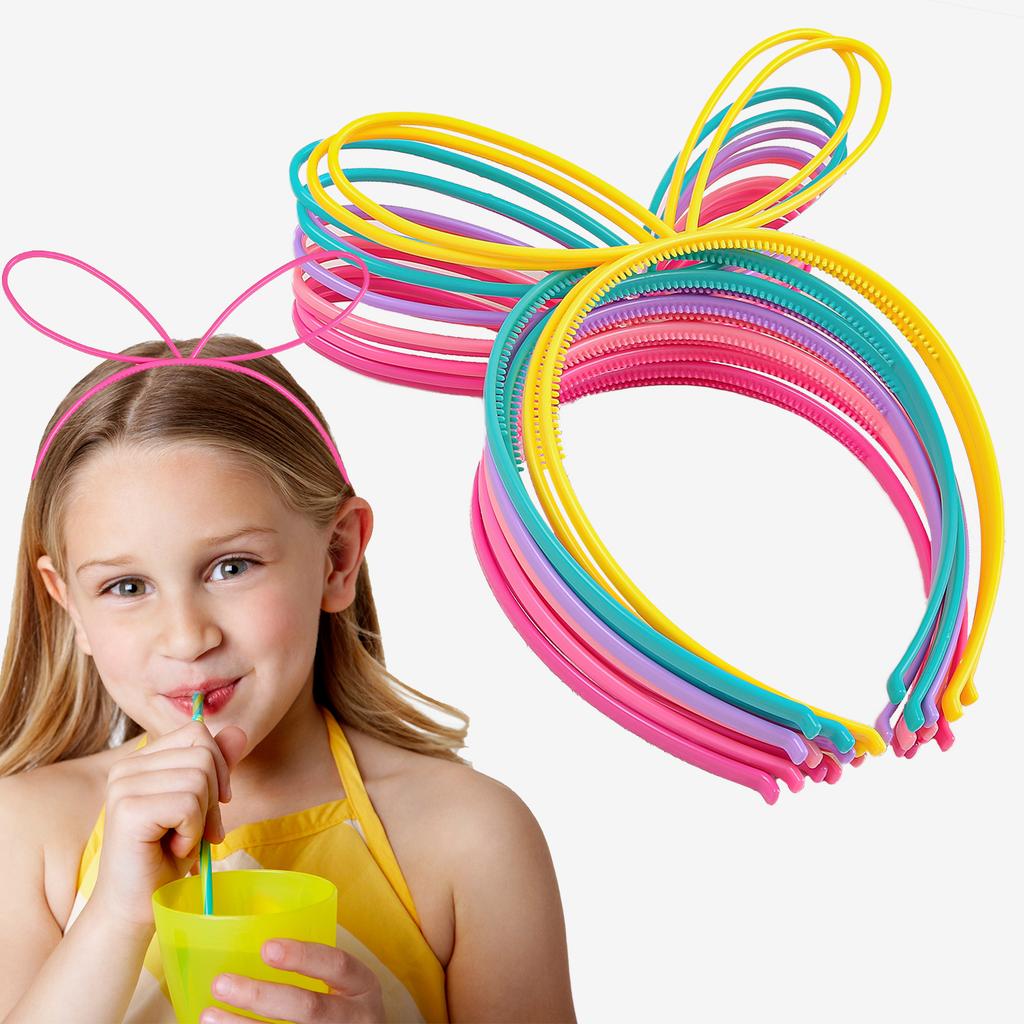 6/12PCS Girls Rabbit Ear Headbands Candy Color Headband Plastic Teeth Hairbands Family Decoration Party Hair Accessories