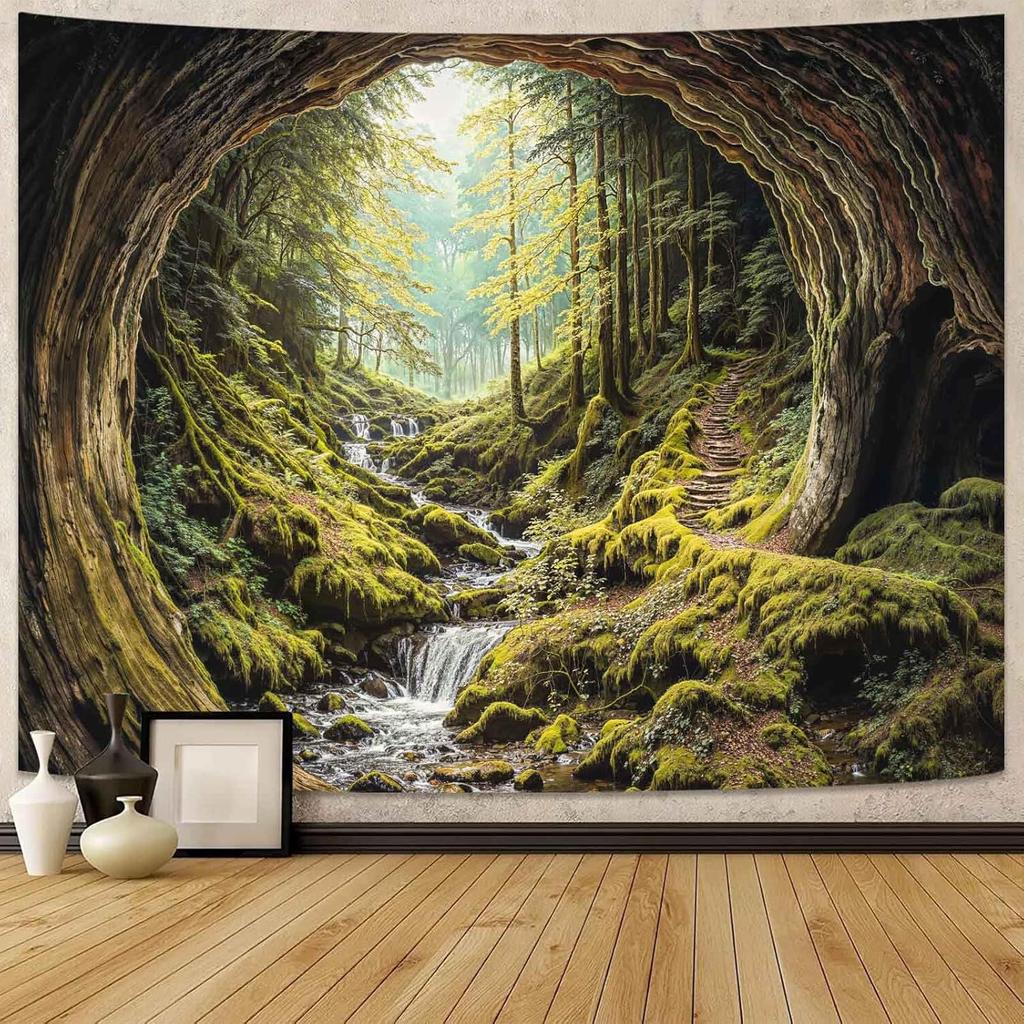 Tapestry Forest Cave Tapestries Nature Landscape Tapestries Mossy Waterfall Stream Wall Tapestry Bedroom Dormitory Living Room