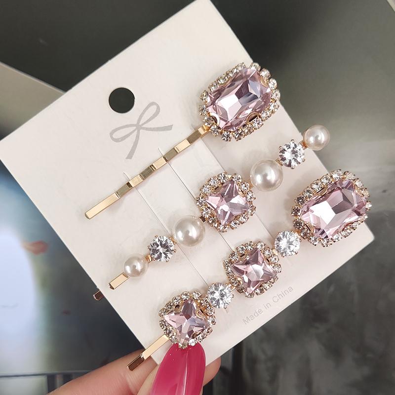 Set Women Hair Clips Jewelry Crystal Hair Accessories For Girls Pearl Geometric Barrettes Pins Christmas Gift
