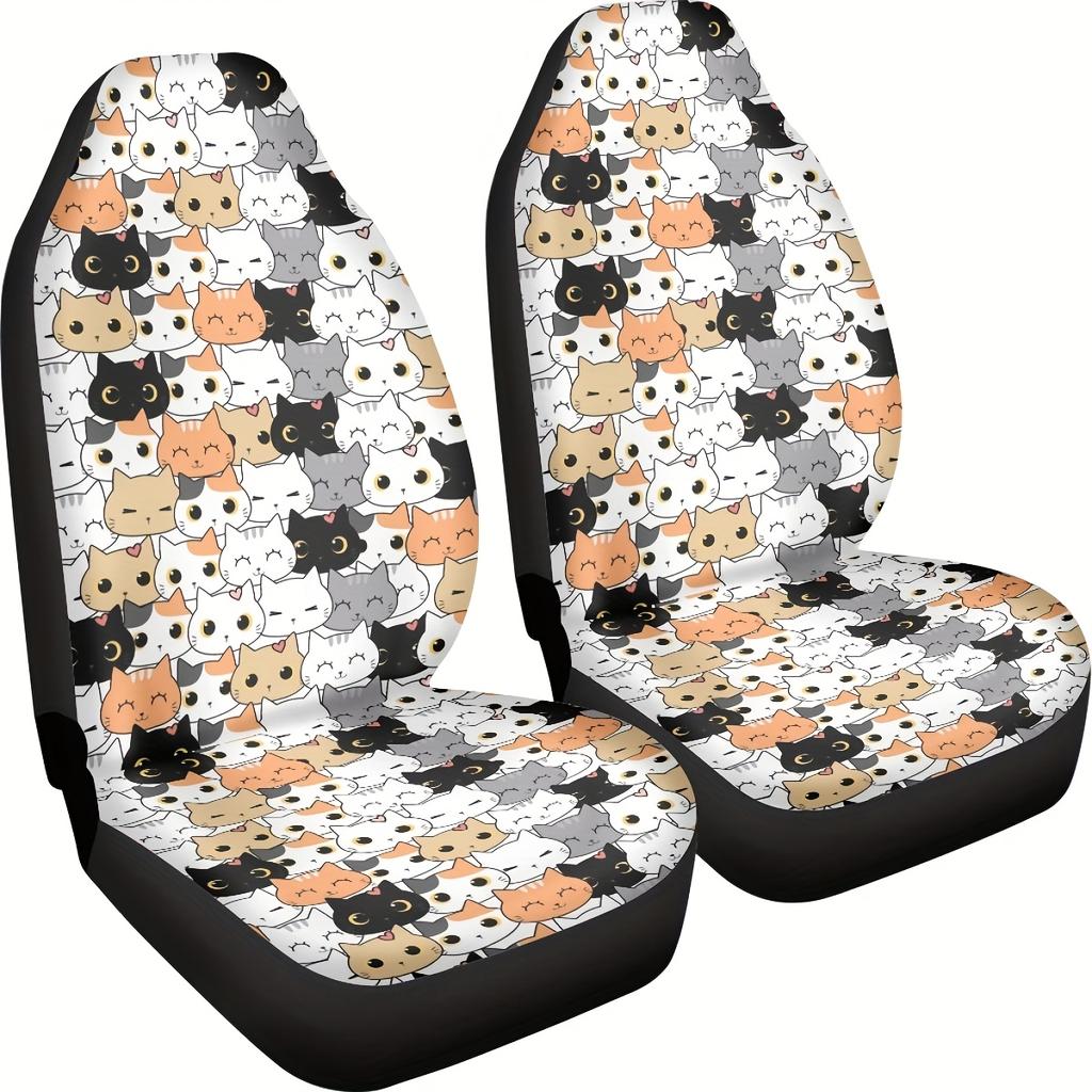 2pcs Cute Cat Pattern Print Car Seat Covers, For Women And For Man, Universal Auto Front Seats Protector Fits For Car, SUV Sedan