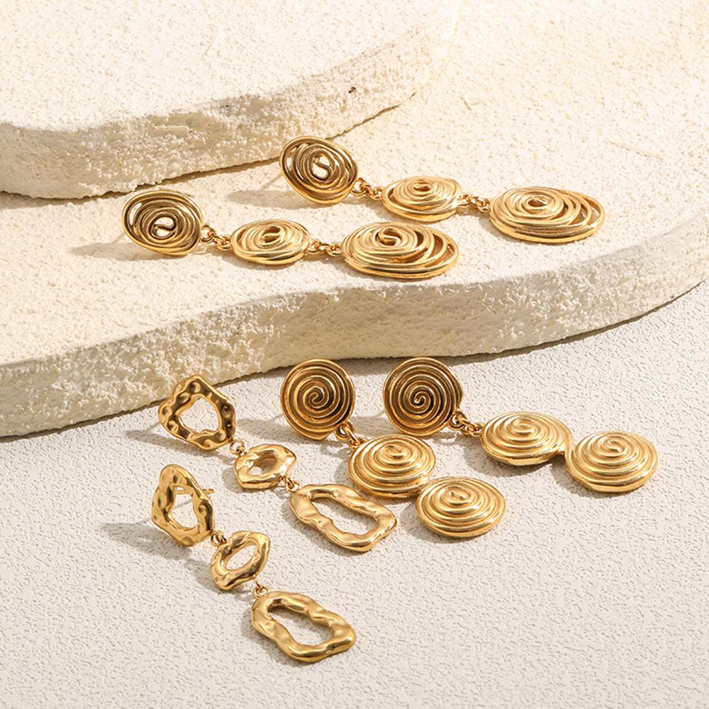 MamacitaSlay 316L Stainless Steel Spiral Irregular Dangle Earring 18K Gold Plated Waterproof Jewelry For Women Trendy Earrings
