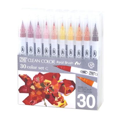 Kuretake ZIG Clean Color Real Pinselstift Set, 30 Farben, Flexible Pinselspitze, RB-6000AT