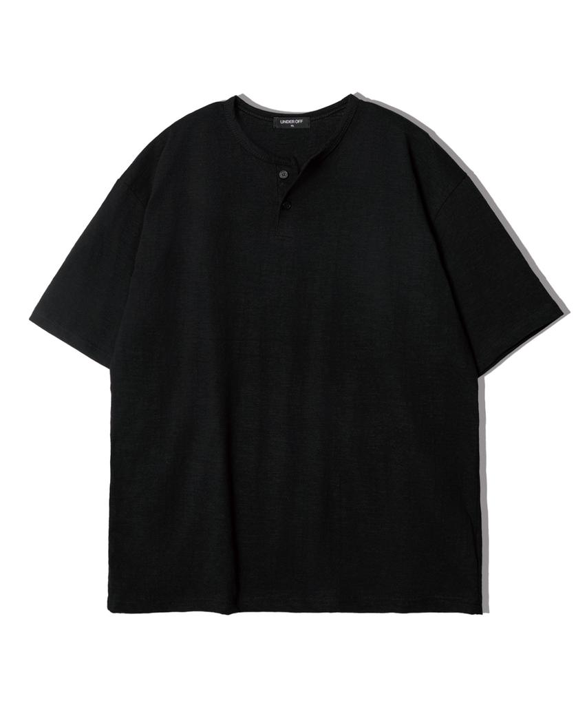 UNDEROFF Oversized Slub Henley Neck Short Sleeve T-Shirt Ivory