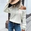 Autumn and Winter Women's Sweater Fashion Women's White Long Sleeve V-Neck Twist Sweater