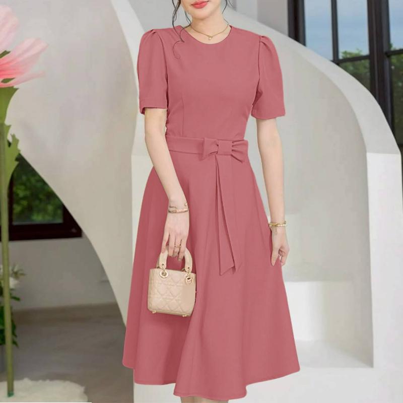 ZANZEA Women Casual Round Neck Summer Short Sleeve Dress