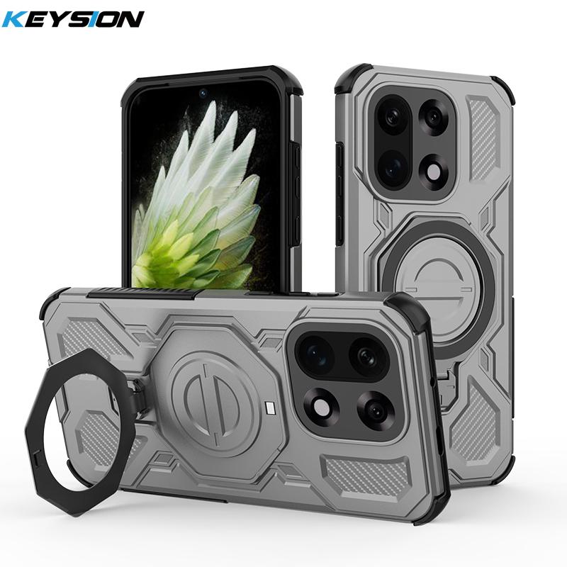 

KEYSION Противоударный магнитный чехол для OnePlus 15 5G TPU+PC Вертикальная живая металлическая подставка-кольцо Задняя крышка для телефона для One Plus 1+ 15 for OnePlus 15 серый