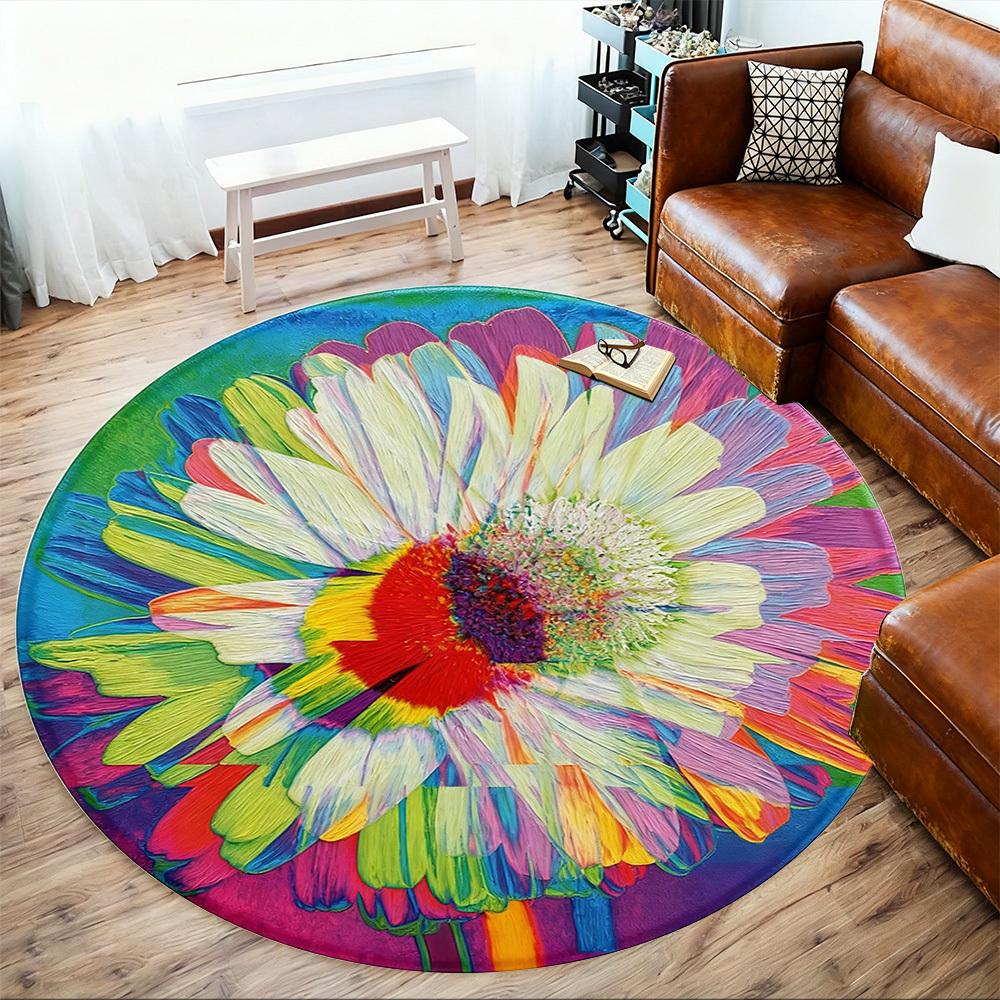 1pc Flower Painting Round Chair mat office Area Rug - Non-Slip, Floor Mat for Office, Bedroom, Ideal home decor gift p0105084