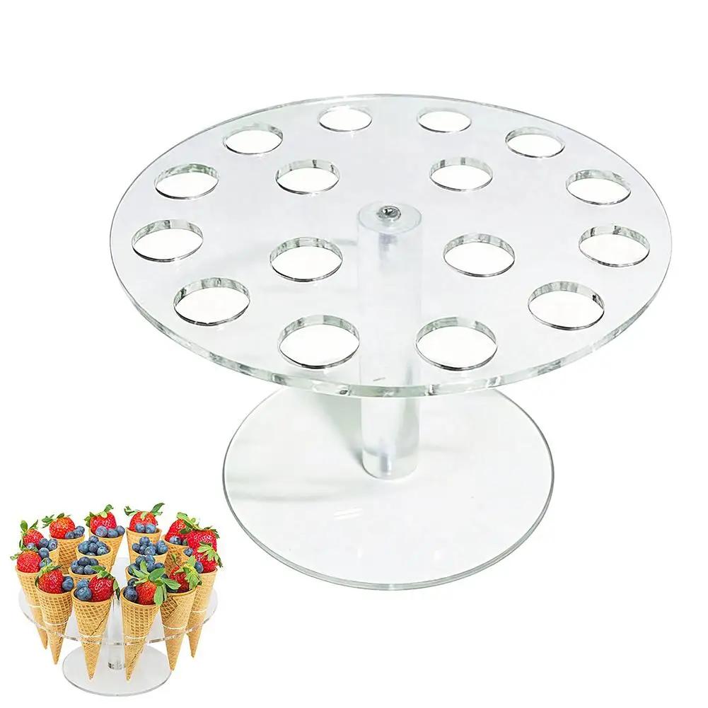 

16 Holes Acrylic Ice Cream Stand Wedding Party Ice Rack Buffet Display Double-Layer Cupcake Popcorn Cream Cone Holder Stand E5G0