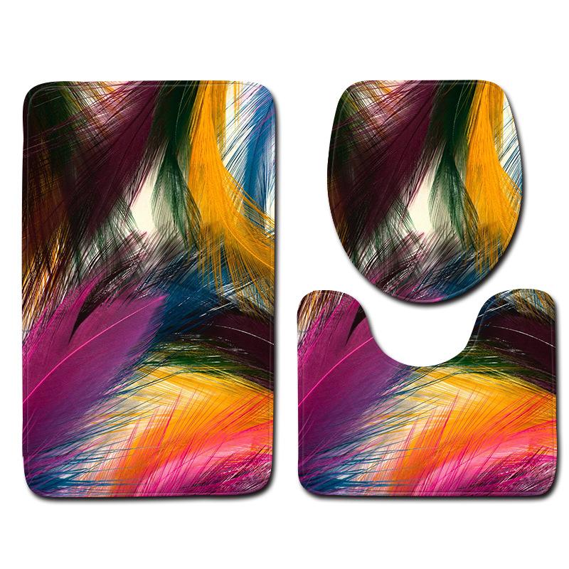 3D Feather Bathroom Toilet Three-Piece Floor Mat Door Mat Bathroom Carpet