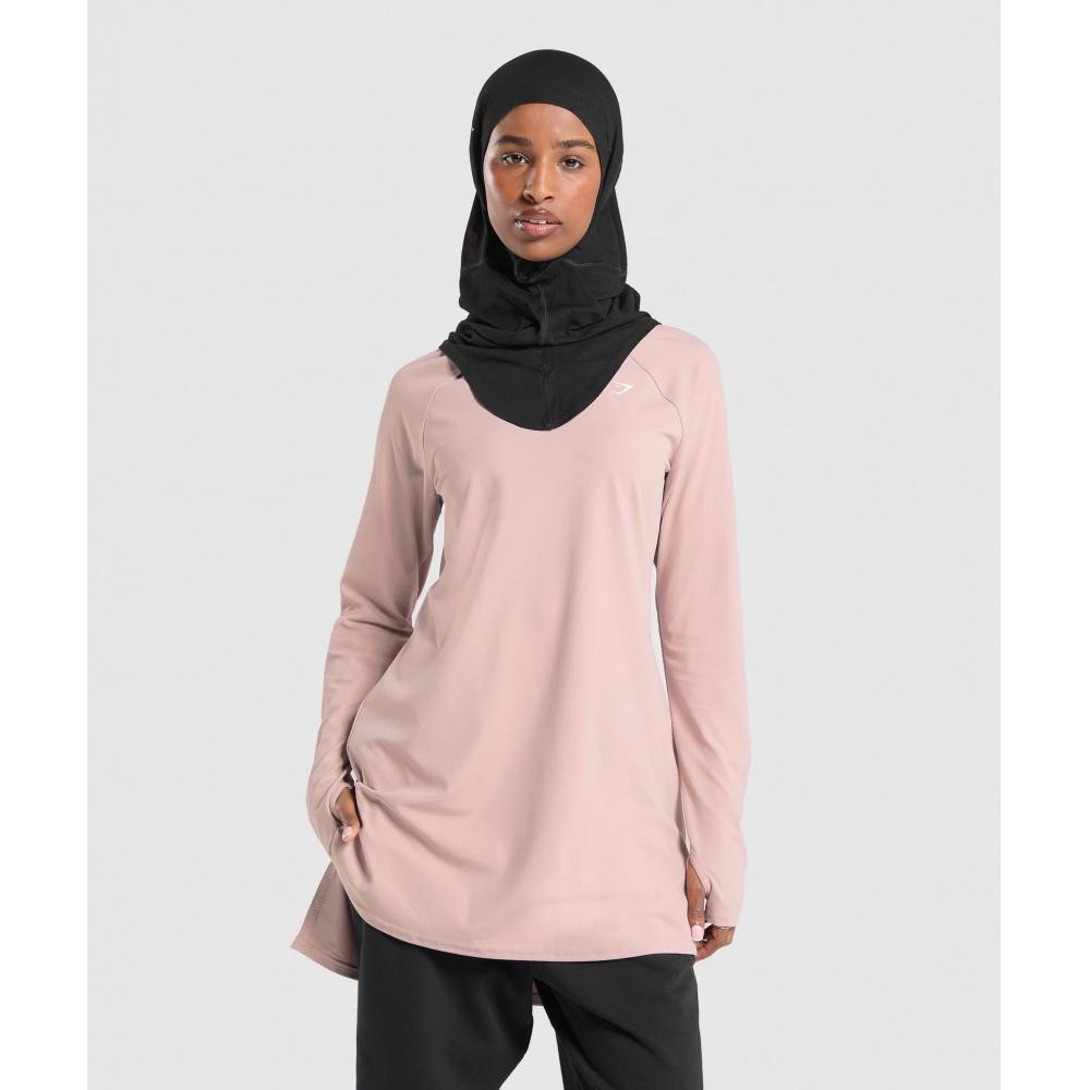 

GYMSHARK Long Line Long Sleeve Top Muted Pink B5A8Y KB68 XS