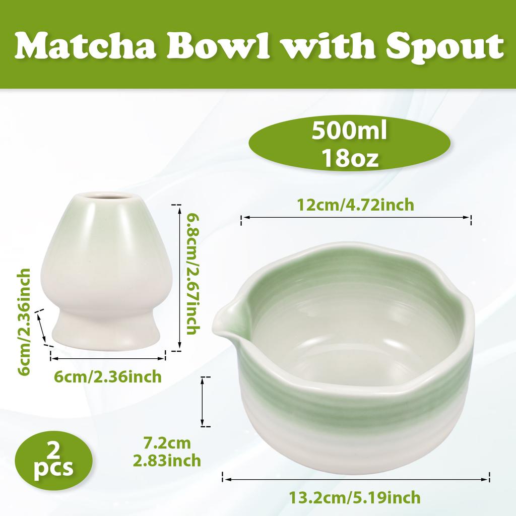 2 Pcs Matcha Making Kit Gradient Color Waved Rim Design Matcha Bowls and Ceramic Tea Whisk Stand Heat Coldness Resistant Tea Set