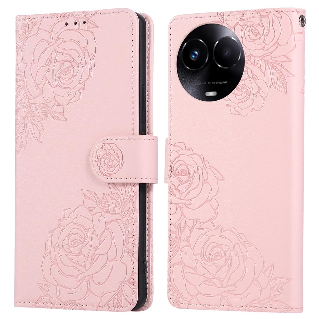 Phone Case For Realme 11 5G (Global)/C67 5G/11x 5G Rose Flower PU Leather Wallet Phone Cover with 3 Card Slots