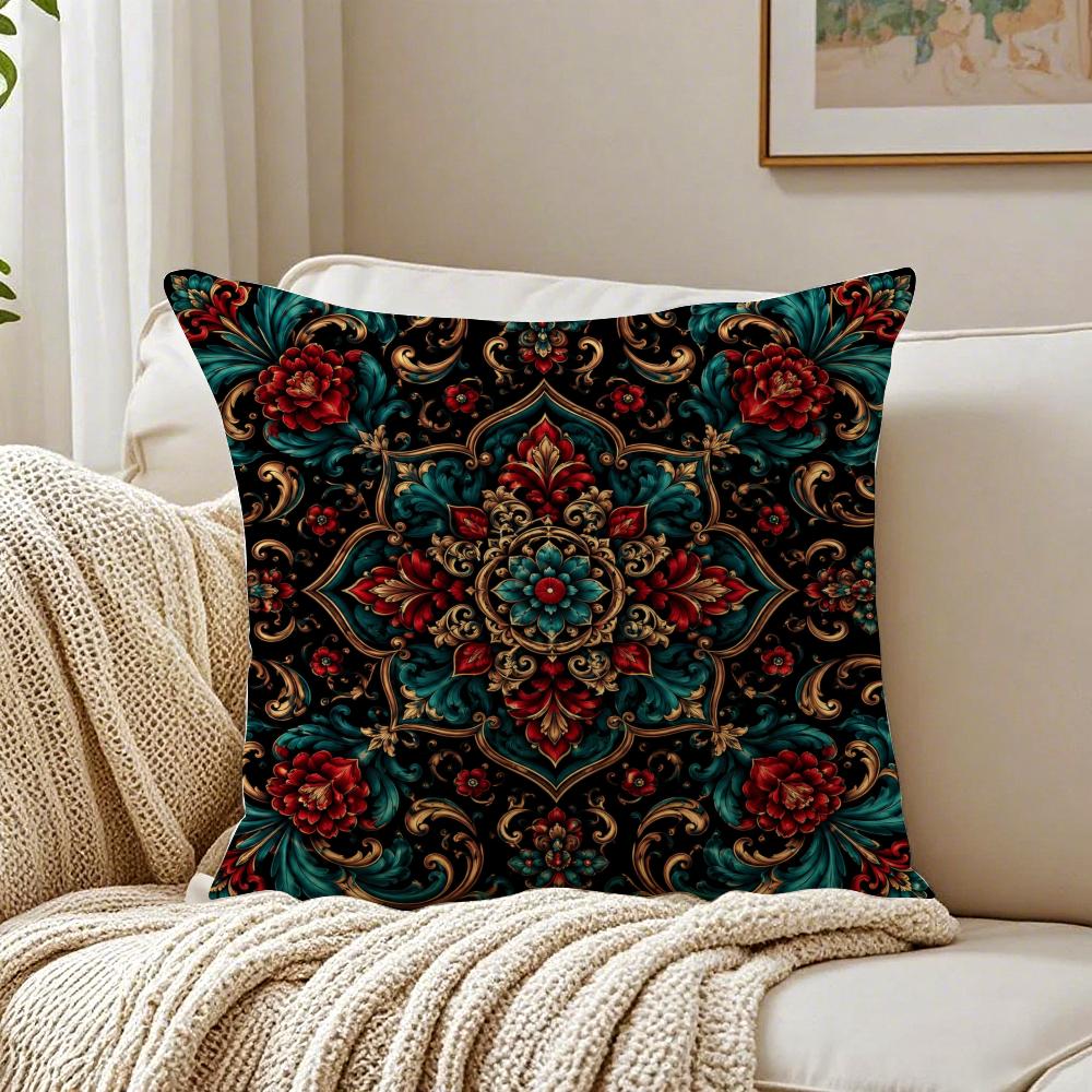 Baroque Scroll Flower Pattern Pillow Case Organic Short Plush Cushion Covers Breathable Washable WrinkleResistant