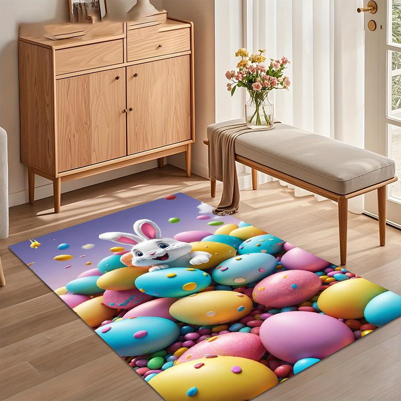 3D Easter Bunny Egg Area Rug Non-Slip Floor Mat Decor Carpet for Bedroom Living Room Kids Room Home Festival Decoration
