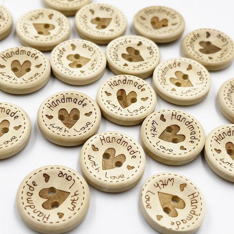 50Pcs 15Mm/20Mm/25Mm Heart Wood Buttons Sewing Scrapbooking Gift Handwork Home Clothing Decor Wooden Decorative Handmade Wb875