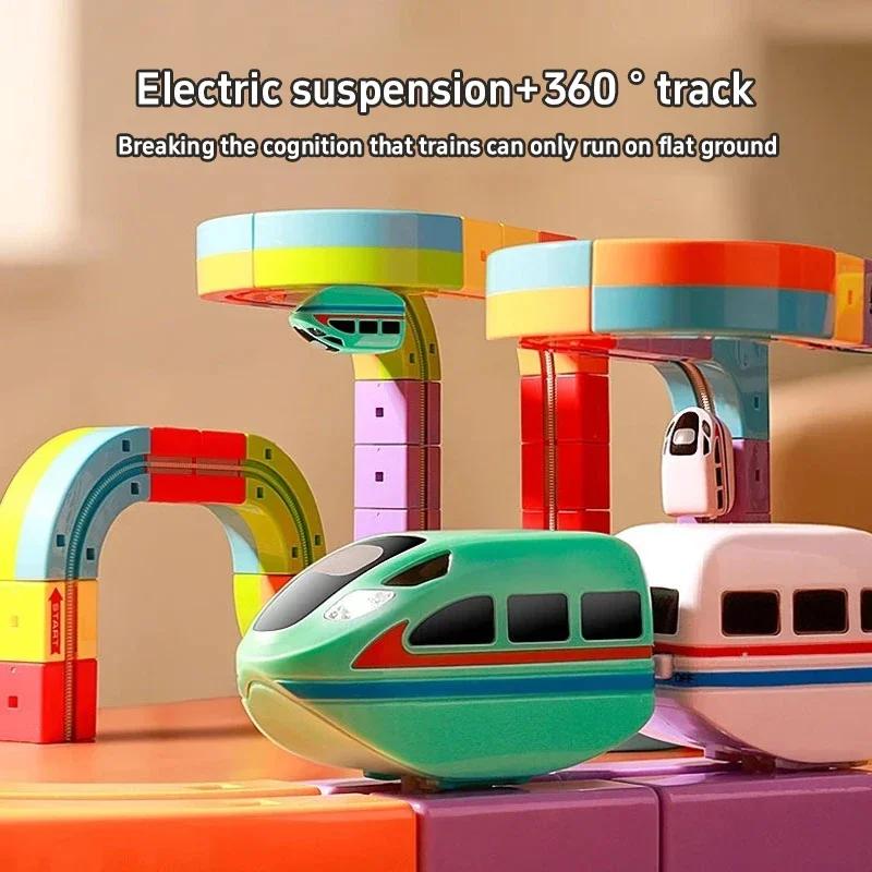Electric Magnetic Track Set Children Magnetic Rail Car Cube Toys DIY Building Blocks Educational Toy Gift Box For Kids Gift