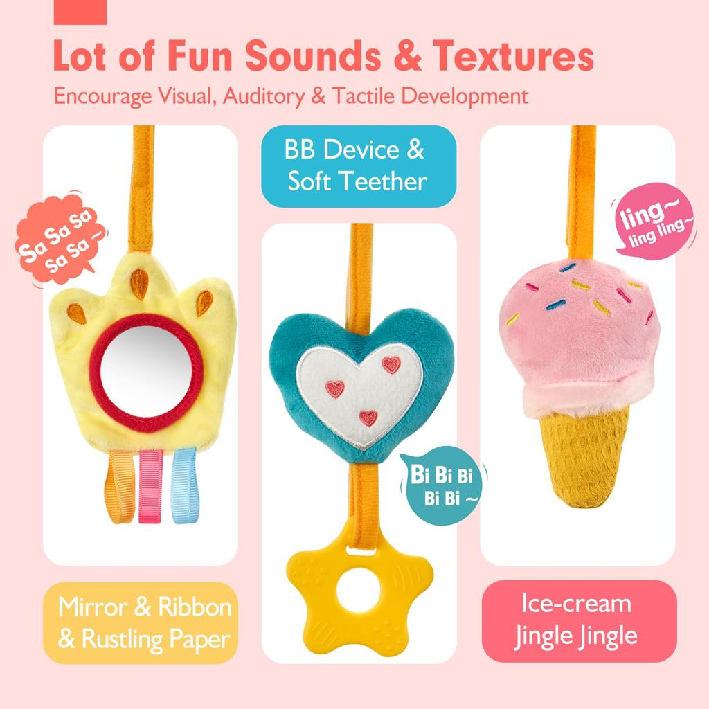 Non-Toxic Car Seat Toys For Babies Rattle Mirror Crinkle Squeaky Carseat Stroller Toys 0-6 Months Developmental Newborn Baby Children Gifts