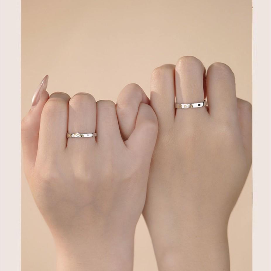 Sterling Silver S999 Sweet Meow Cat Series Couple Rings - Fresh, Playful Cartoon Gift for Girlfriend.