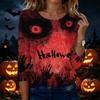 Women's Casual Round Neck Three Quarter Sleeve Halloween Print T Shirt Top Lightweight Comfortable Fit
