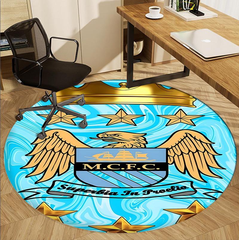 Manchester City FC Pattern Round Rug, Indoor/Outdoor Mat, for Picnic, Gameroom, Bedroom, Office, Living Room, Home Decor Carpet, Birthday Gift