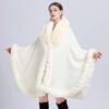 Herbst Winter Kunstkaninchenfell Kragen Schal Poncho Locker Gestrickter Cardigan Übermantel für Damen