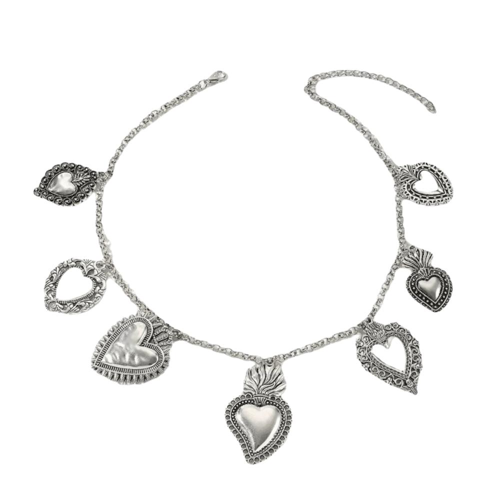 Exaggerated Chain Necklace Vintage Heart Pendant Necklace Women Neck Jewelry  Women's Accessory