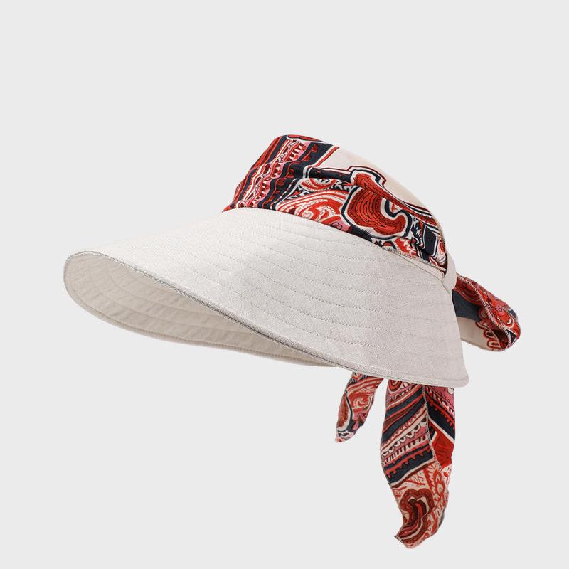 Letní Prošívaný Prázdný Vrchol Cyklistická Větruodolná Čepice Dámská Cestovní Sluneční Clona Mašle Velký Plážový Klobouk