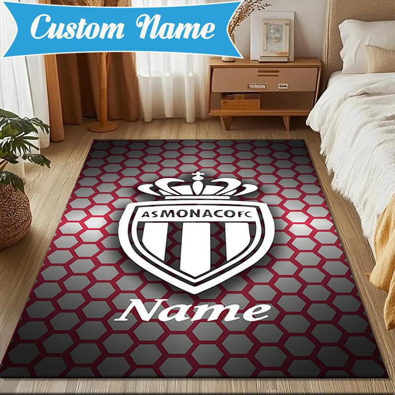 Custom Name Monaco Football Crest Rug Game Carpet, Floor Mat for Bedroom Living Room Entryway Rug, Home Decor Idea Gift for Christmas Birthday