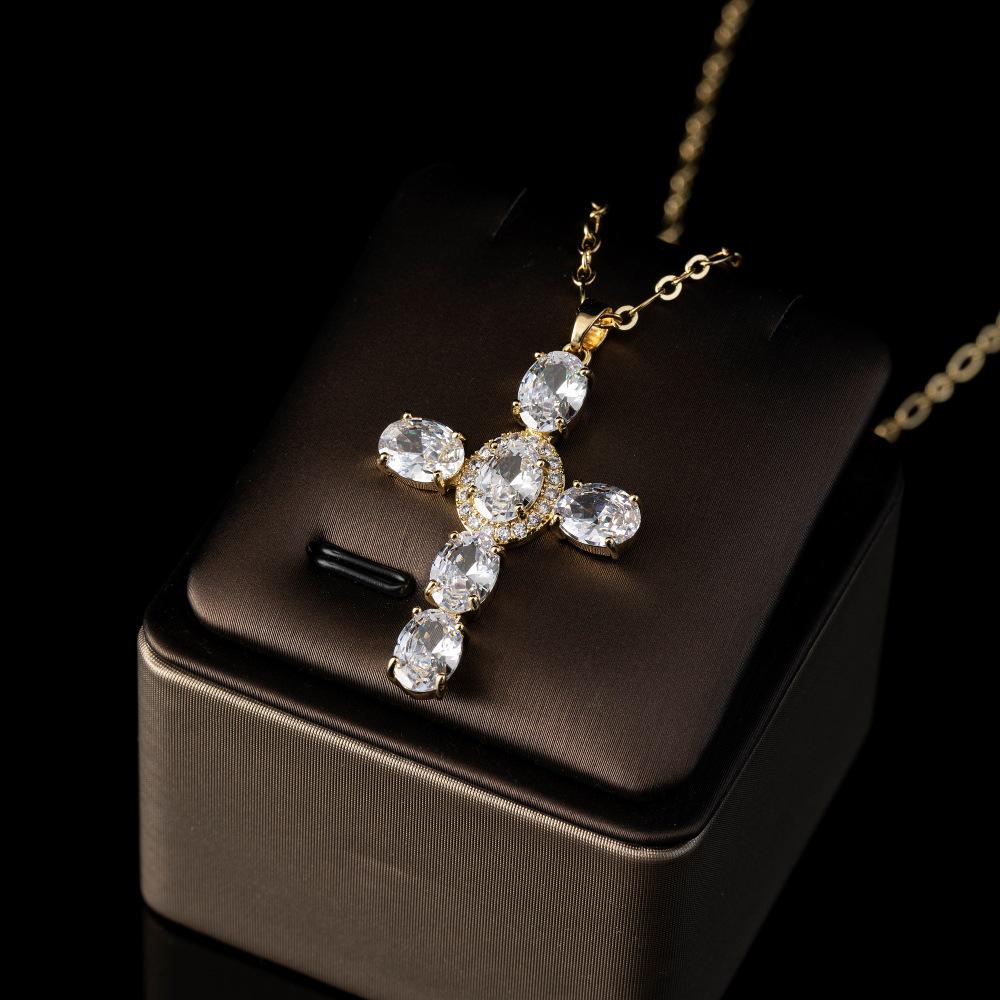 Copper-Plated 18K Gold Silver Necklace with Zirconia Cross Pendant