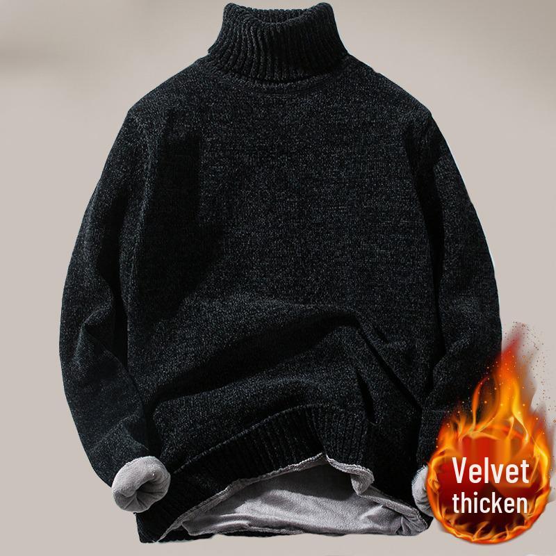 Trendy Men's High Neck Chenille Sweater - Japanese Style Loose Knit Winter Pullover