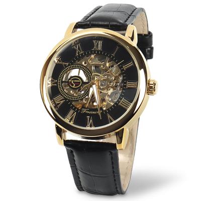 TeamSky Men's Mechanical Watch with Roman Numerals, Perfect for Tokisaki Kurumi and Tokisaki Kokukokutei Cosplay, Retro Hollow Mechanical Watch (Gold