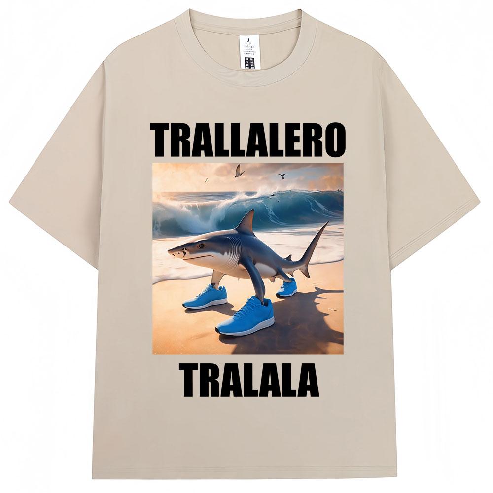 Tralalero Tralala Funny Shark Meme T-Shirt Fashion Vintage T Shirts Casual Cotton Oversized O-Neck T-Shirts Streetwear