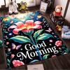 Floral Carpet with "Good Morning" Text, Butterflies and Starry Design Suitable for use as an anti-slip for living room bedroom sofas