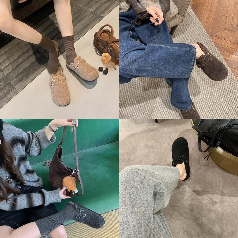 Fall/Winter New Style Buckled Thick-Tread Shoes, Heeled Platform Slippers, Women's