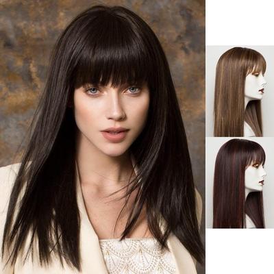 Perruques longues perruque capless droite naturelle avec perruque de cheveux pleine frange