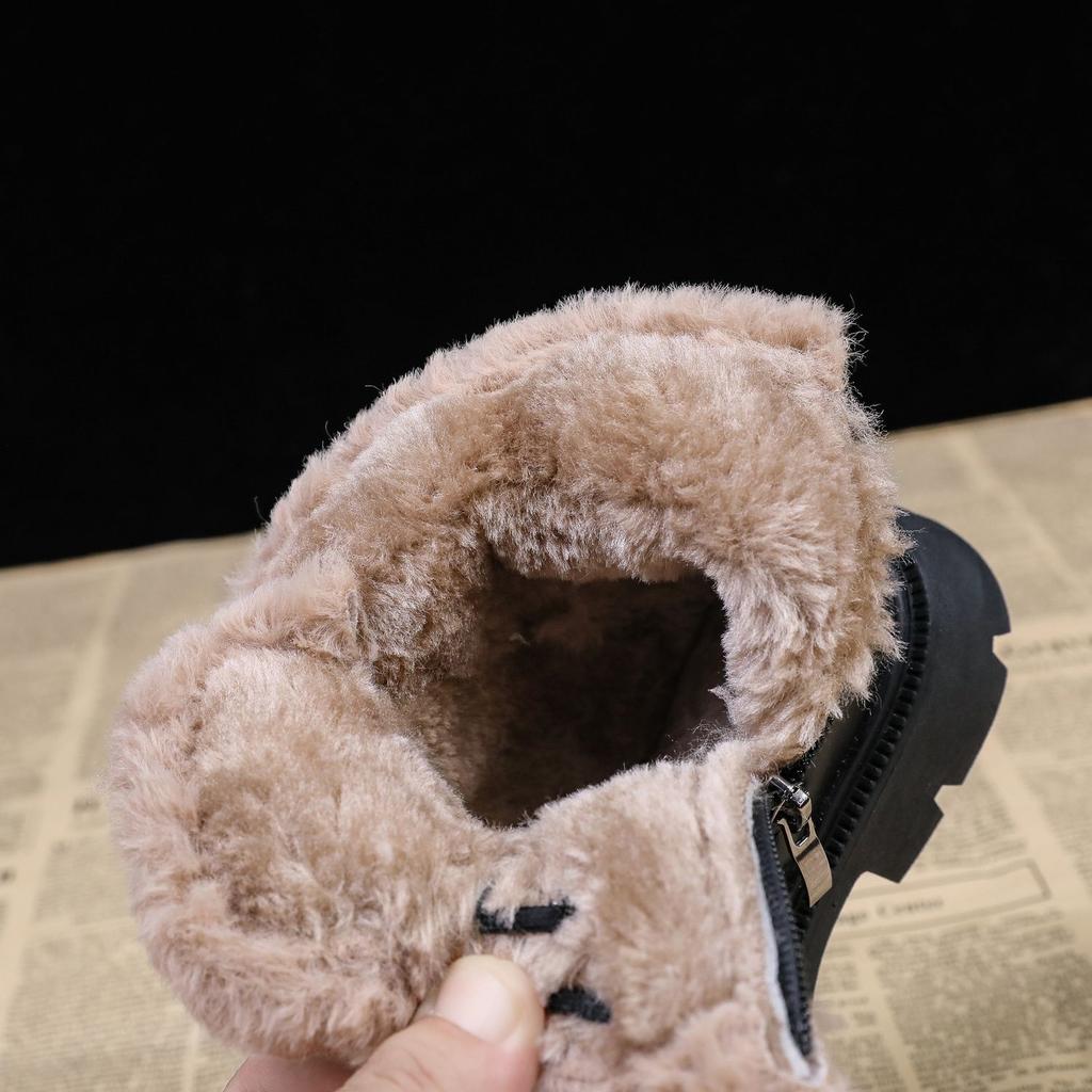 Girls boots cotton shoes winter snow boots 2025 new children's leather boots boys Martin boots large cotton autumn and winter shoes