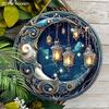 Himmlischer Mond & Laternen Holzschild, Runde Wanddekoration, Mystische Nachthimmeldeko - Ideal für Fantasy & Hexen-Wohnästhetik