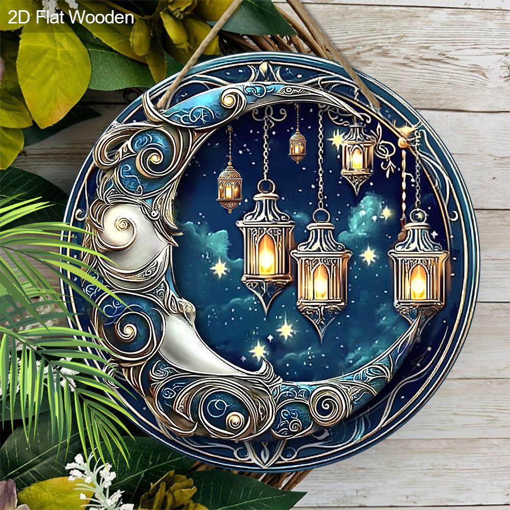 Himmlischer Mond & Laternen Holzschild, Runde Wanddekoration, Mystische Nachthimmeldeko - Ideal für Fantasy & Hexen-Wohnästhetik