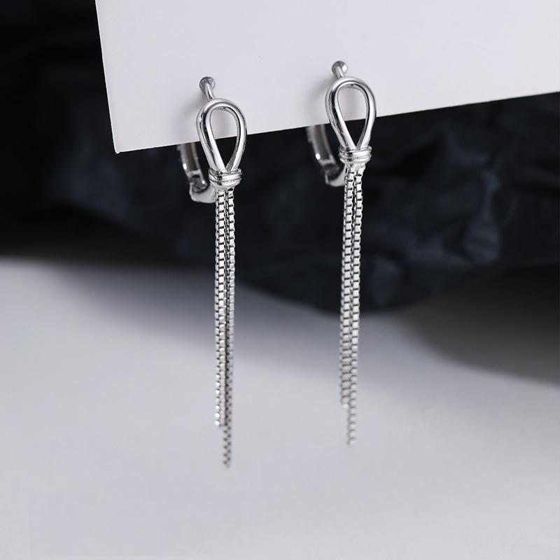 Fashionable And Creative Silver Color Knotted Earrings Suitable For Men And Women Simple Tassel Chain Earrings Daily Jewelry Gifts