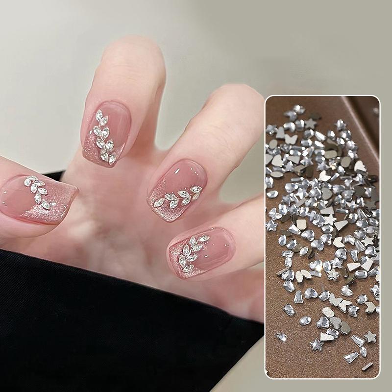 50Pcs Mini Shaped Crystal Diamond Nail Decorations Flat Bottomed Rhinestone Mixed Color Glass Gemstone Diy Manicure Accessory