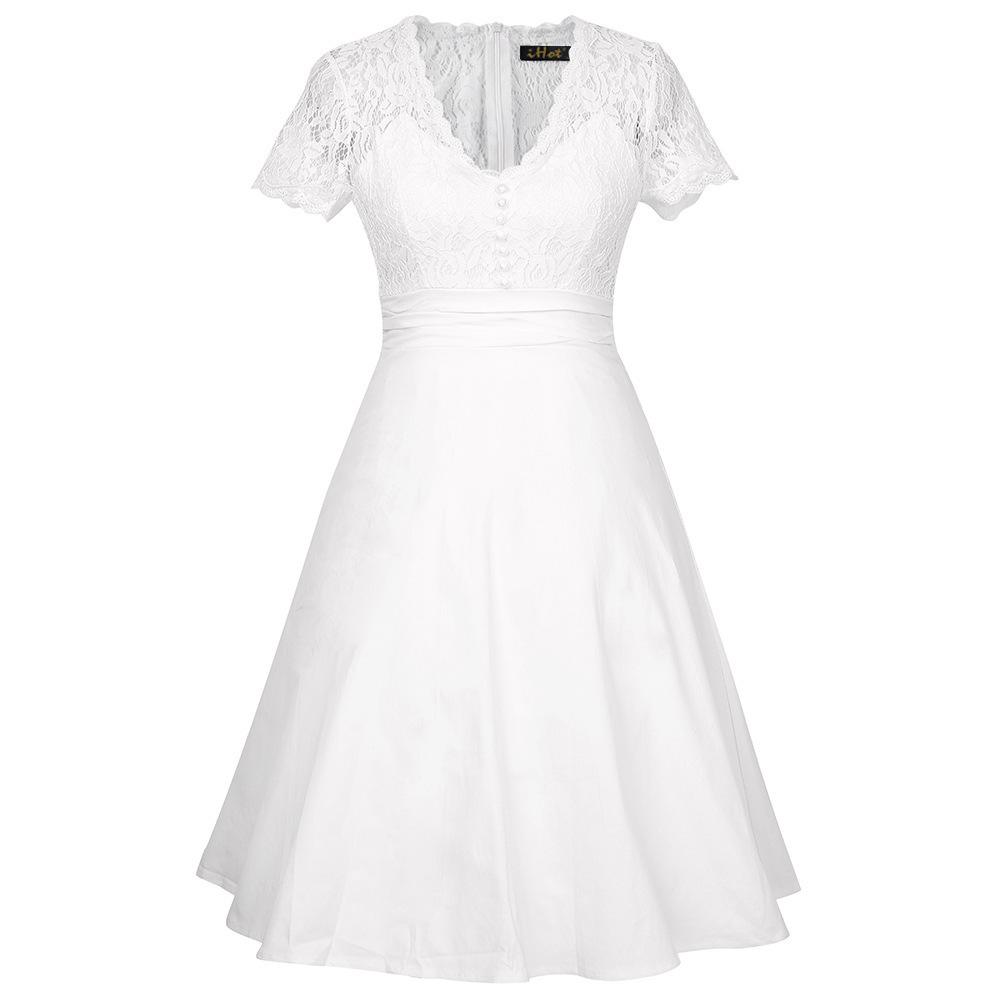 2025 Autumn/Winter V-neck Lace Hollow-out Short-sleeved Evening Party Dress