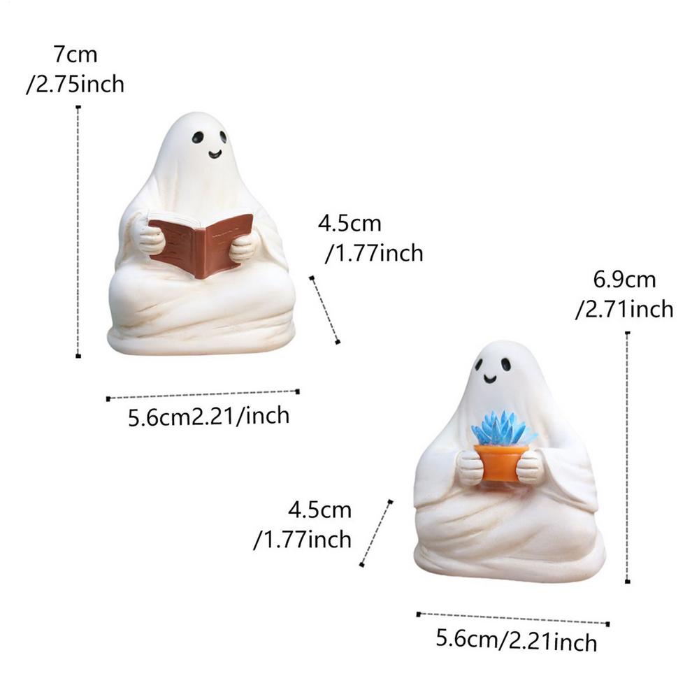 Halloween Ghost Statue Small Resin Ghost Reading Book Figurine Halloween Character Decoration Miniature for Porch Tabletop белый