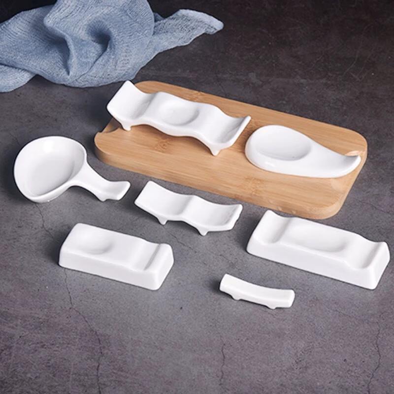Pure White Ceramic Chopstick and Spoon Rests - 10 Pack